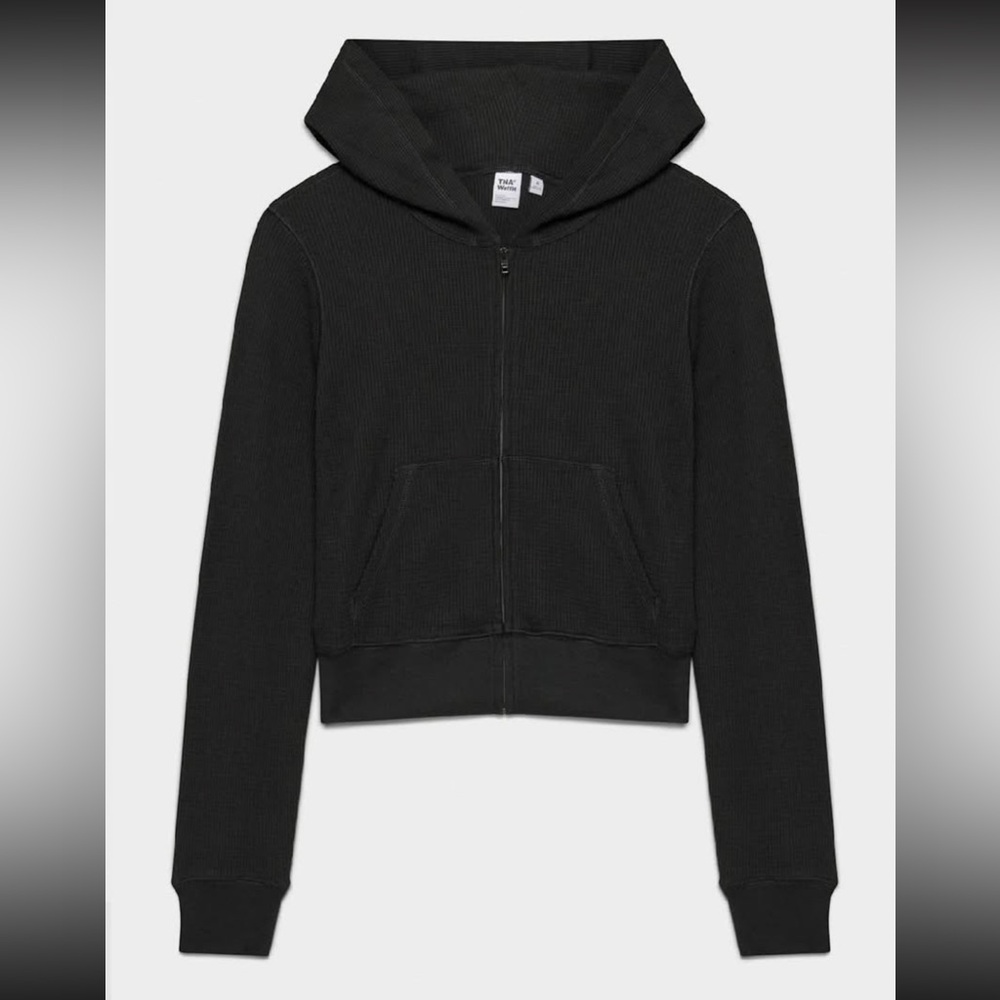 Aritzia Black waffle Zip-Up Hoodie
